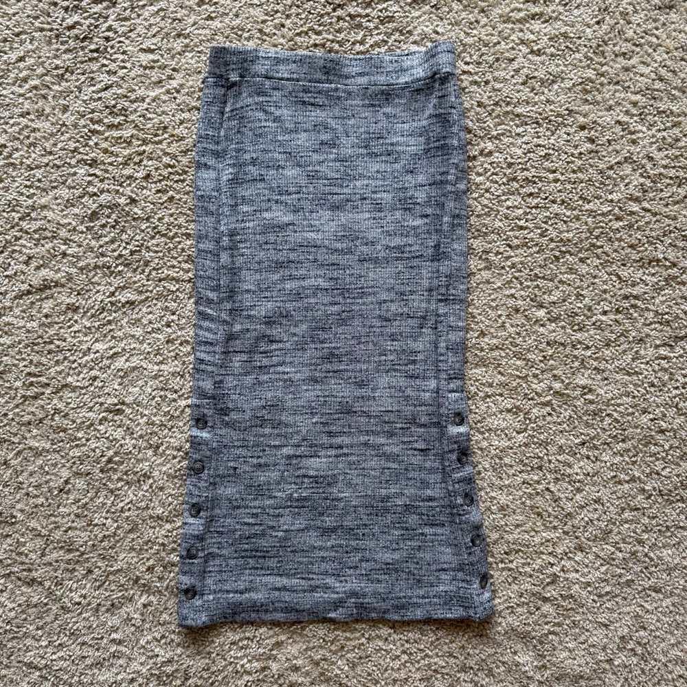 Anthropologie Maeve Knit Midi Skirt Gray Button Detail Bodycon Minimalist Small